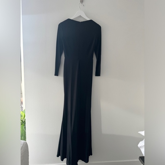 MAC DUGGAL Black Faux Wrap Long Sleeve Gown with Appliqué Detail 2 - Picture 8 of 8